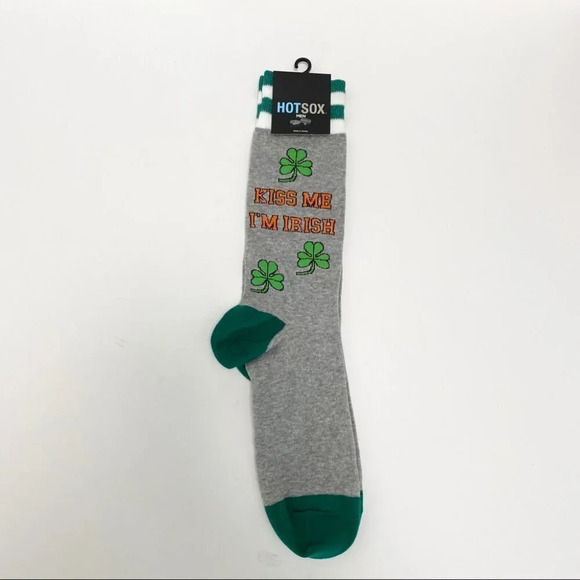 Hot Sox Men’s Socks Kiss me I’m Irish” St Patrick’s Day Green/Gray Size 6- 12.5 - Picture 2 of 6